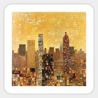 New york city painting Klimt style,cityscape painting with gold colors Sticker